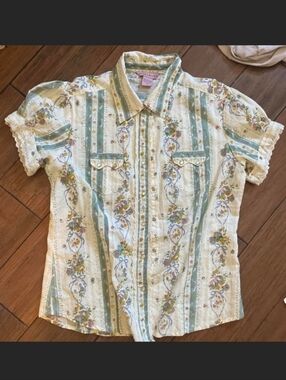 Vintage Y2K Cotton Lace Trim Coquette Cottage Core Top Size M Like New